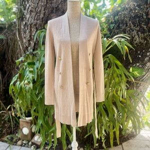 L’Agence Cream & Gold Long Cardigan Sweater Coat with Gold Buttons